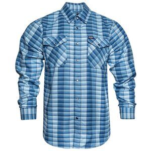 NWT Dixxon Ciadella Interiors Blue Geometric Pearl Snap Flannel Shirt